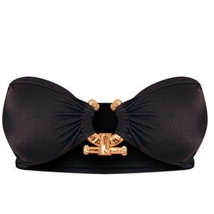 COPY - Black Hammered Trim Bikini Top with gold detail.